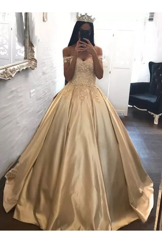 Ball Gown Off-the-Shoulder Lace Satin Long Prom Dresses Formal Evening Dresses 601088 Ball Gown Off-the-Shoulder Lace Satin Long Prom Dresses Formal Evening Dresses 601088