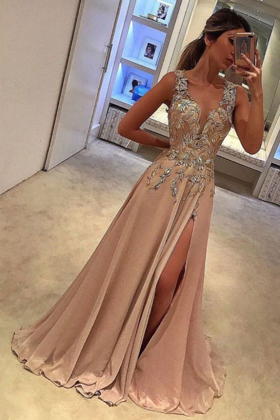 A-Line V-Neck Long Prom Dresses Formal Evening Dresses 601090 A-Line V-Neck Long Prom Dresses Formal Evening Dresses 601090