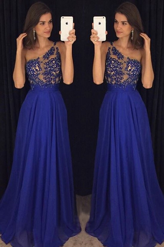 A-Line One-Shoulder Long Blue Beaded Lace Chiffon Prom Dresses Formal Evening Dresses 601092 A-Line One-Shoulder Long Blue Beaded Lace Chiffon Prom Dresses Formal Evening Dresses 601092