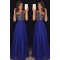 A-Line One-Shoulder Long Blue Beaded Lace Chiffon Prom Dresses Formal Evening Dresses 601092