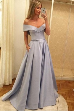 A-Line Off-the-Shoulder Long Prom Dresses Formal Evening Dresses 601093