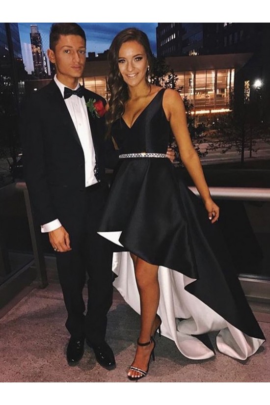 High Low Black White V-Neck Prom Dresses Formal Evening Dresses 601097 High Low Black White V-Neck Prom Dresses Formal Evening Dresses 601097