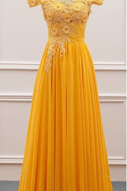 A-Line Off-the-Shoulder Lace Chiffon Long Prom Dresses Formal Evening Dresses 601098