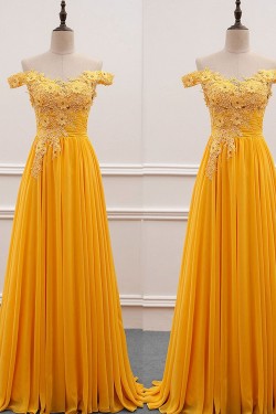 A-Line Off-the-Shoulder Lace Chiffon Long Prom Dresses Formal Evening Dresses 601098
