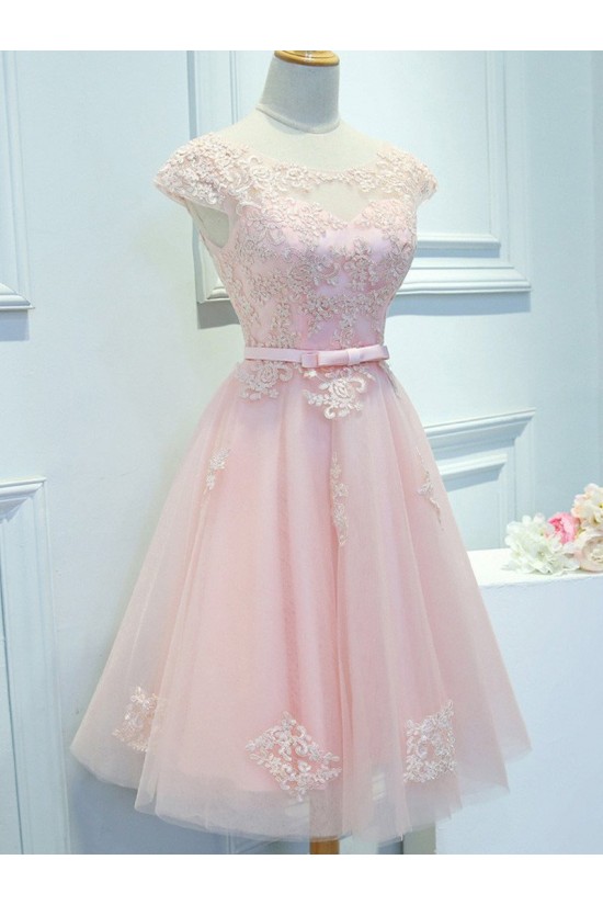 A-Line Short Pink Lace Appliques Prom Dresses Formal Evening Dresses 601099 A-Line Short Pink Lace Appliques Prom Dresses Formal Evening Dresses 601099
