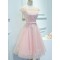 A-Line Short Pink Lace Appliques Prom Dresses Formal Evening Dresses 601099