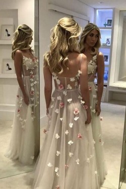 A-Line Sweetheart Long Prom Dresses Formal Evening Dresses with Flowers 601102