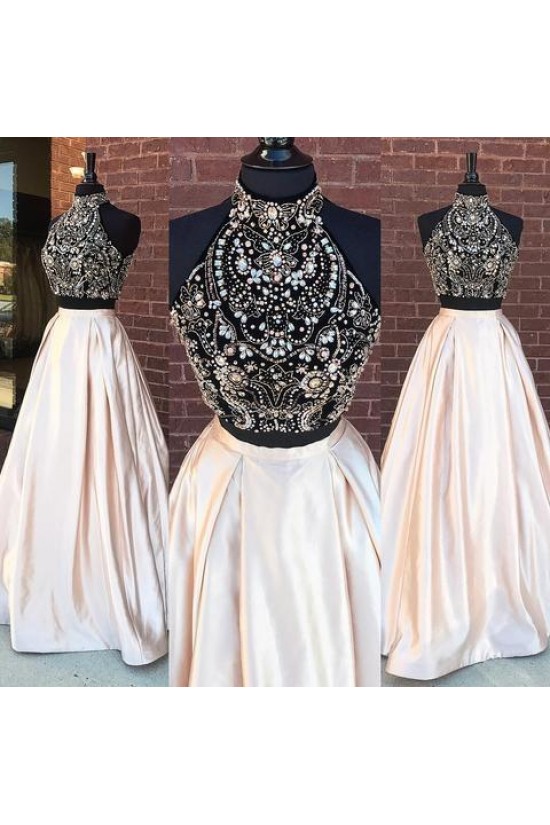 Beaded Two Pieces Long Prom Dresses Formal Evening Dresses 601104
