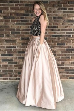 Beaded Two Pieces Long Prom Dresses Formal Evening Dresses 601104