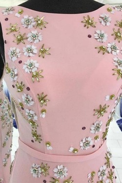 Long Pink Beaded Mermaid Prom Dresses Formal Evening Dresses 601106