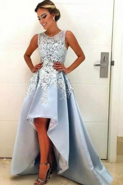High Low Lace Satin Prom Dresses Formal Evening Dresses 601109