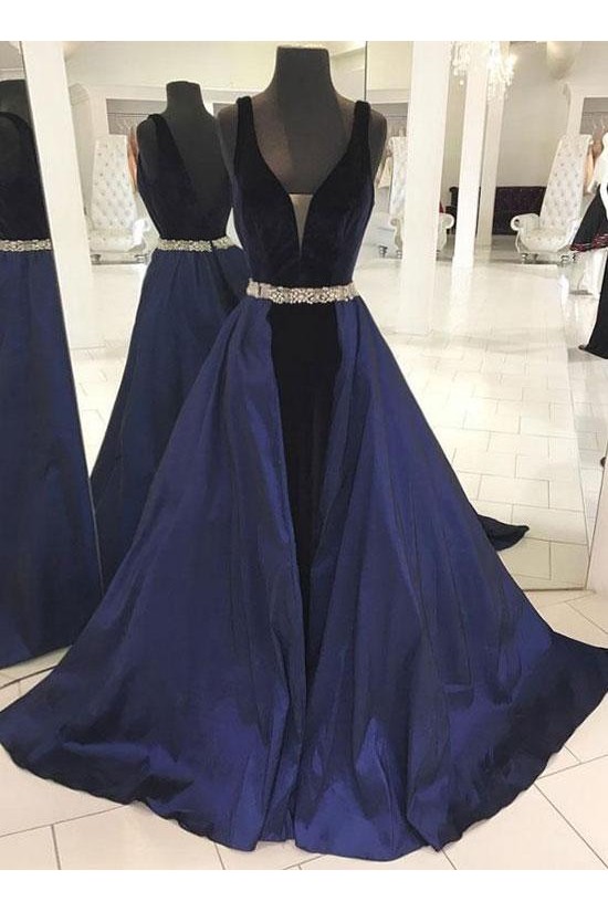 Long Blue V-Neck Beaded Prom Dresses Formal Evening Dresses 601110 Long Blue V-Neck Beaded Prom Dresses Formal Evening Dresses 601110