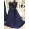 Long Blue V-Neck Beaded Prom Dresses Formal Evening Dresses 601110