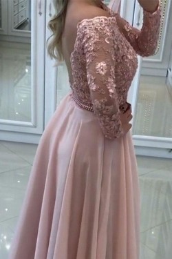 Long Sleeves Lace Off-the-Shoulder Prom Dresses Formal Evening Dresses 601112