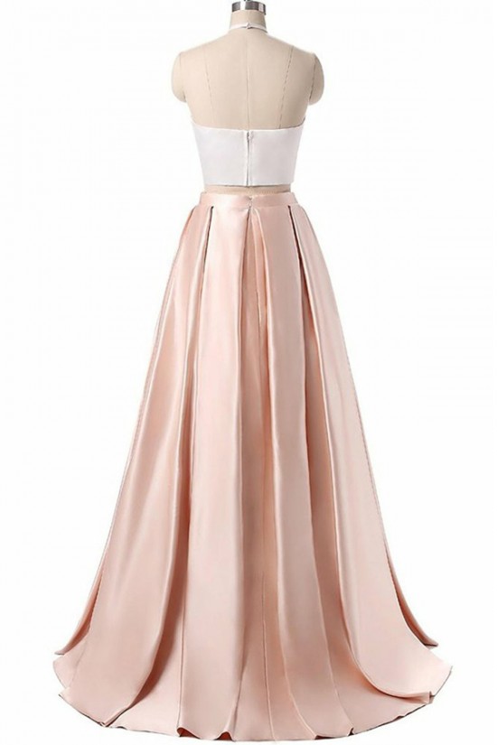 Halter Two Pieces Satin Long Prom Dresses Formal Evening Dresses 601113 Halter Two Pieces Satin Long Prom Dresses Formal Evening Dresses 601113