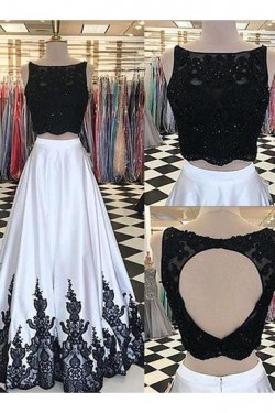 Affordable Two Pieces Lace Long Prom Dresses Evening Party Gowns with Beads 601116