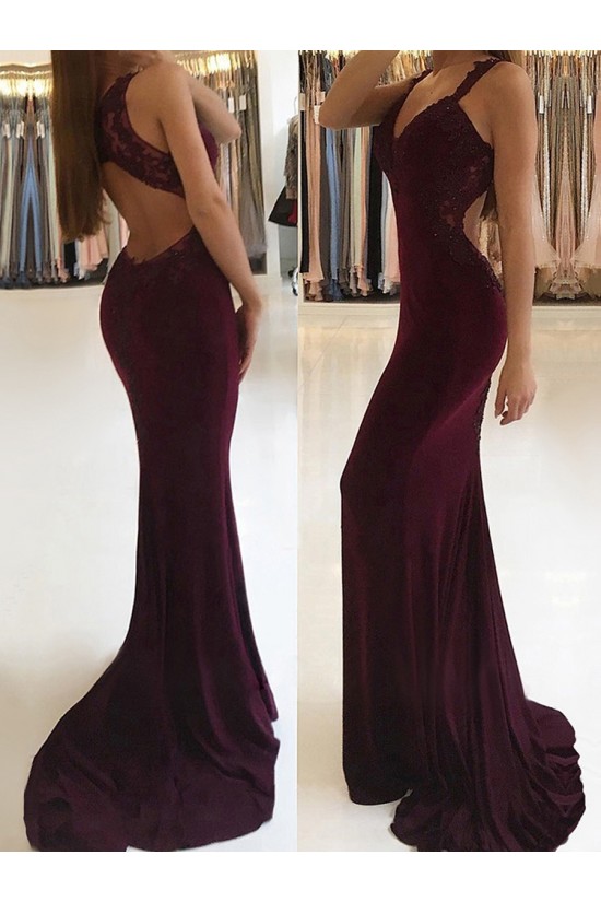Elegant V-neck Trumpet/Mermaid Lace Appliques Prom Dresses Formal Evening Gowns 601120