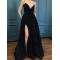 Spaghetti Strap Sparkle Long Black Prom Dresses Formal Evening Dresses 601129