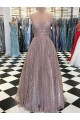 Sparkle V-Neck Long Prom Dresses Formal Evening Dresses 601130