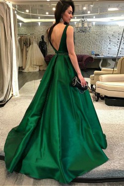 A-Line Beaded Long Prom Dresses Formal Evening Dresses 601139