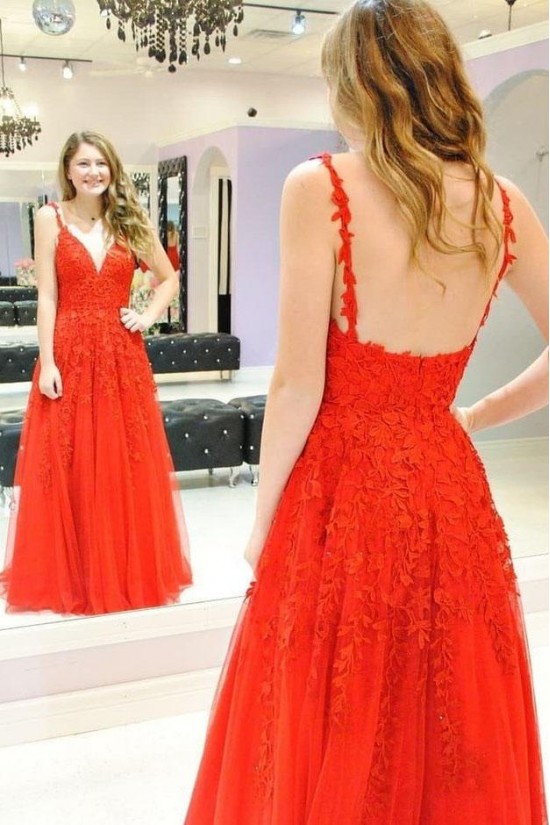 A-Line Lace Appliques V-Neck Long Prom Dresses Formal Evening Dresses 601142 A-Line Lace Appliques V-Neck Long Prom Dresses Formal Evening Dresses 601142