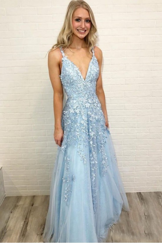 A-Line Lace Appliques V-Neck Long Prom Dresses Formal Evening Dresses 601142 A-Line Lace Appliques V-Neck Long Prom Dresses Formal Evening Dresses 601142