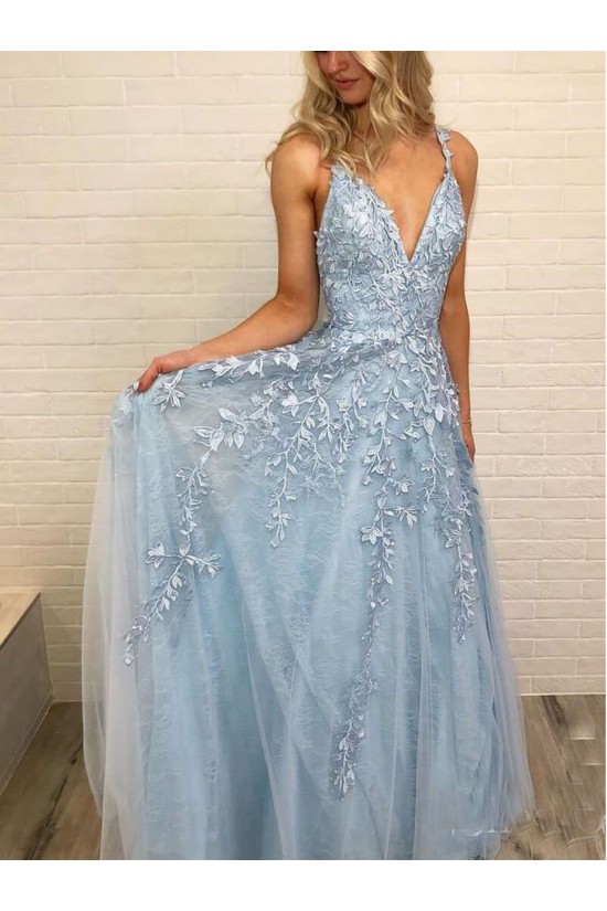 A-Line Lace Appliques V-Neck Long Prom Dresses Formal Evening Dresses 601142 A-Line Lace Appliques V-Neck Long Prom Dresses Formal Evening Dresses 601142