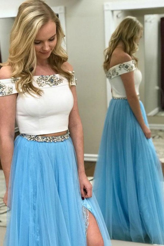 Elegant Beaded Lace Two Pieces Prom Dresses Formal Evening Dresses 601145