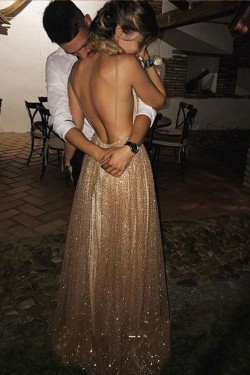 Sexy Sparkly V-Neck Long Prom Dresses Formal Evening Dresses 601147