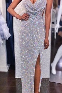 Sexy Sparkly V-Neck Long Prom Dresses Formal Evening Dresses 601148