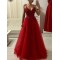Long Red Spaghetti Strap V-Neck Prom Dresses Formal Evening Dresses 601151