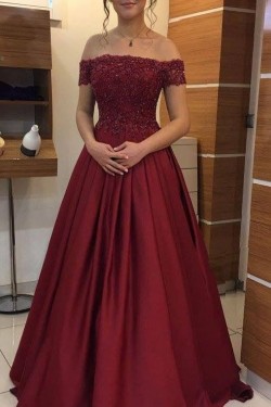 A-Line Off-the-Shoulder Beaded Lace Long Prom Dresses Formal Evening Dresses 601157