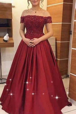 A-Line Off-the-Shoulder Beaded Lace Long Prom Dresses Formal Evening Dresses 601157