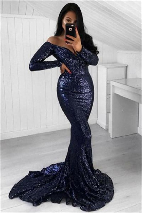 Long Sleeves Mermaid Sequins Prom Dresses Formal Evening Dresses 601158 Long Sleeves Mermaid Sequins Prom Dresses Formal Evening Dresses 601158