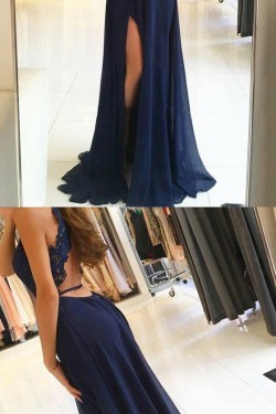 Long Chiffon Lace Prom Dresses Formal Evening Dresses 601161