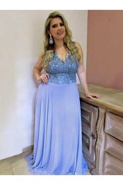 Long V-Neck Plus Size Prom Dresses Formal Evening Dresses 601163