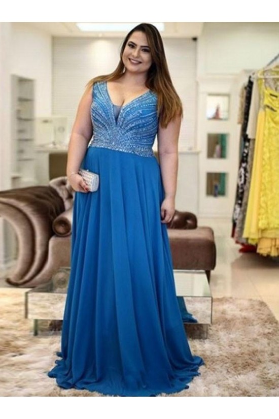 A-Line Beaded Long Plus Size Prom Dresses Formal Evening Dresses 601165 A-Line Beaded Long Plus Size Prom Dresses Formal Evening Dresses 601165