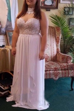 Long Chiffon Lace Appliques Plus Size Prom Dresses Formal Evening Dresses 601166