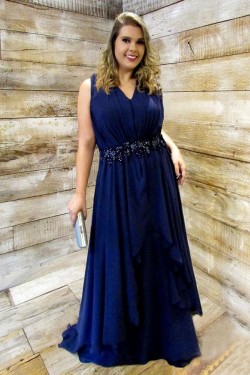 Long Beaded V-Neck Plus Size Prom Dresses Formal Evening Dresses 601167