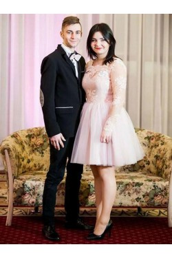 Long Sleeves Short Lace Plus Size Prom Dresses Formal Evening Dresses 601169