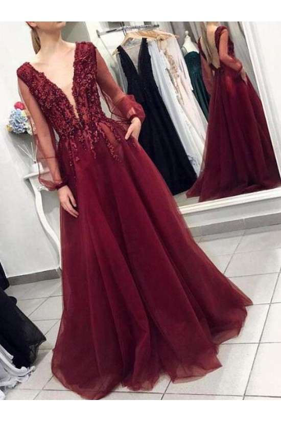 Long Beaded V-Neck Lace Appliques Prom Dresses Formal Evening Dresses 601171 Long Beaded V-Neck Lace Appliques Prom Dresses Formal Evening Dresses 601171