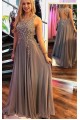 A-Line Beaded Chiffon Long Prom Dresses Formal Evening Dresses 601174