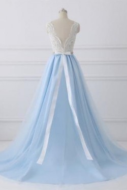 A-Line Beaded Lace Long Prom Dresses Formal Evening Dresses 601178