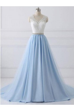 A-Line Beaded Lace Long Prom Dresses Formal Evening Dresses 601178