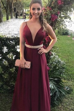 A-Line V-Neck Beaded Long Prom Dresses Formal Evening Dresses 601180