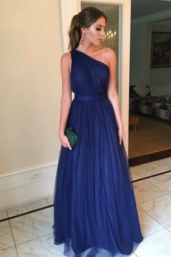 A-Line One-Shoulder Long Prom Dresses Formal Evening Dresses 601181