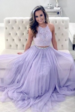 Beaded Lace Two Pieces Long Prom Dresses Formal Evening Dresses 601183