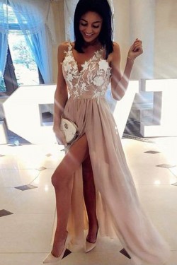 Long V-Neck Prom Dresses Formal Evening Dresses 601184