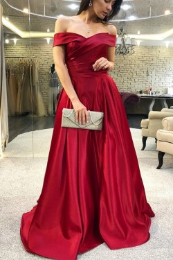 A-Line Off-the-Shoulder Long Prom Dresses Formal Evening Dresses 601186