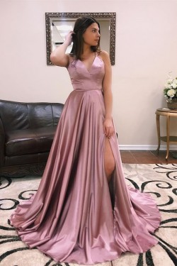A-Line V-Neck Long Prom Dresses Formal Evening Dresses 601188
